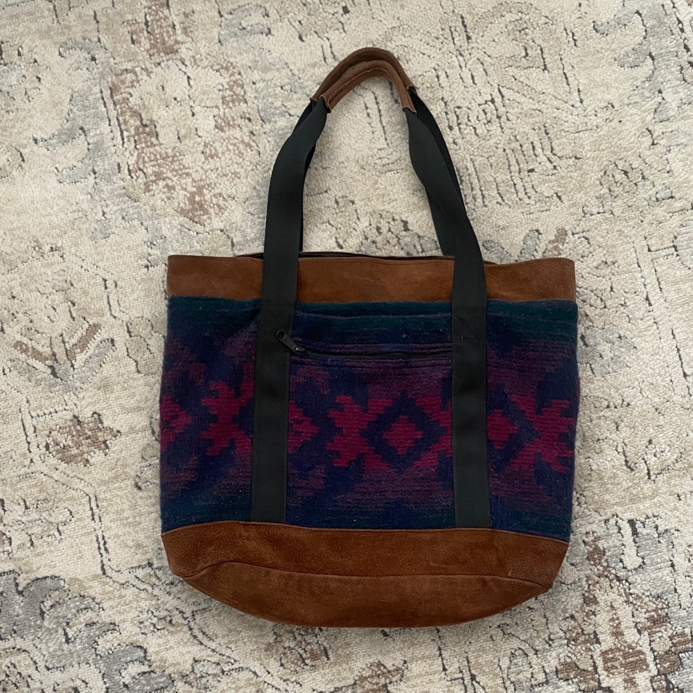 EMS VINTAGE Brown and Blue Patterned Tote Bag